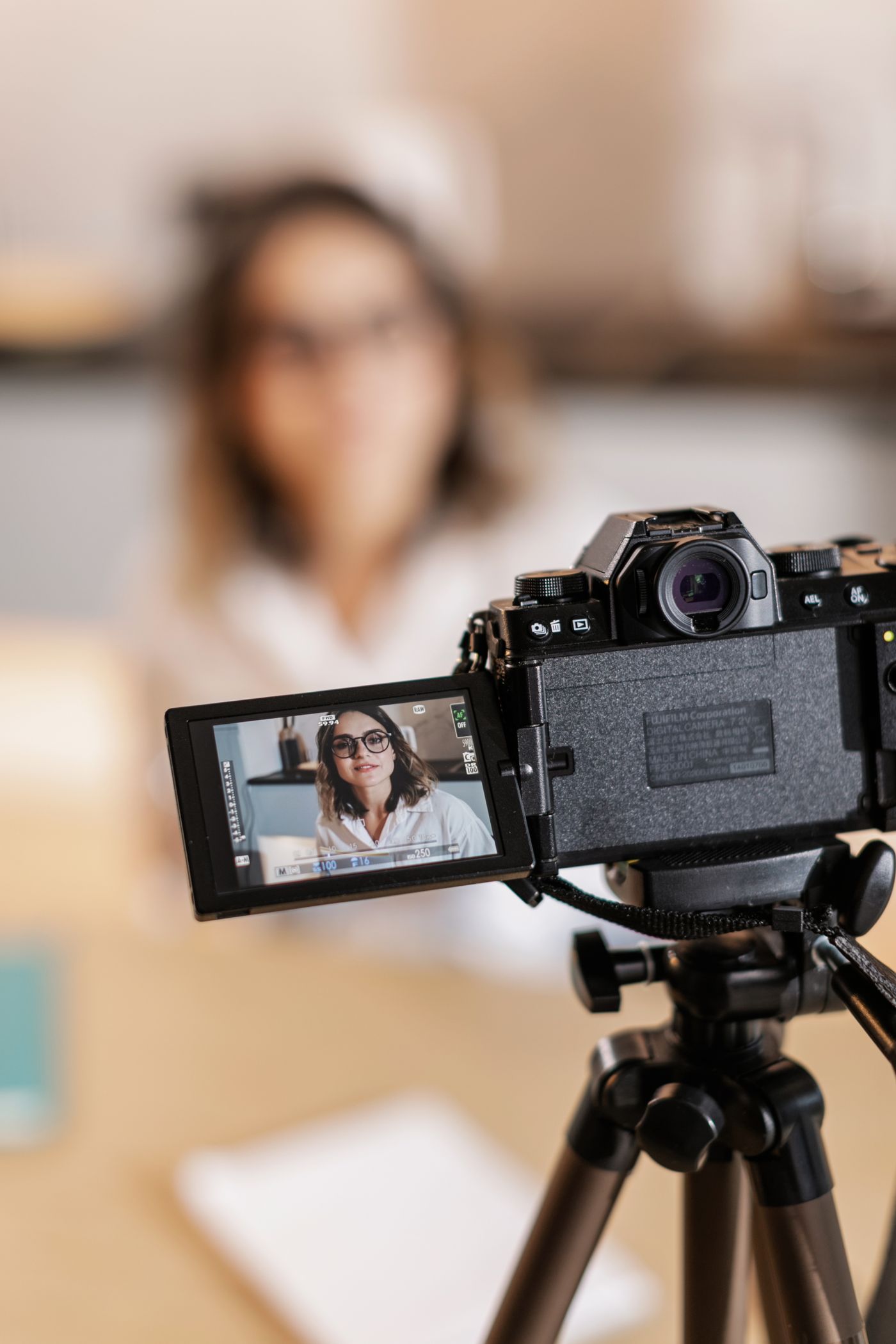Creator recording video on a camera