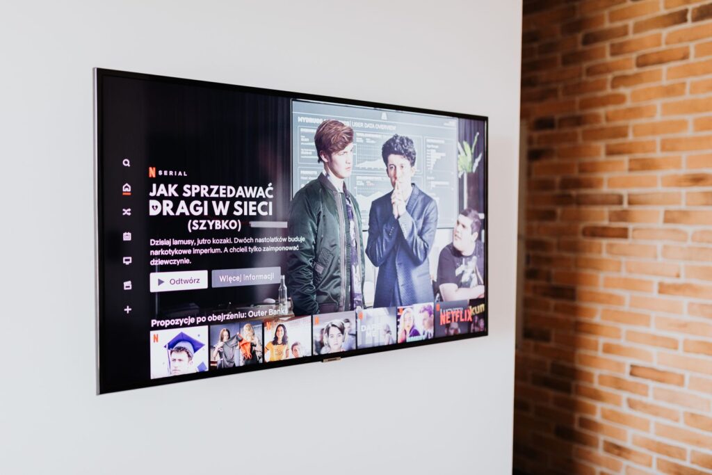 Smart TV showing streaming content in a modern living room