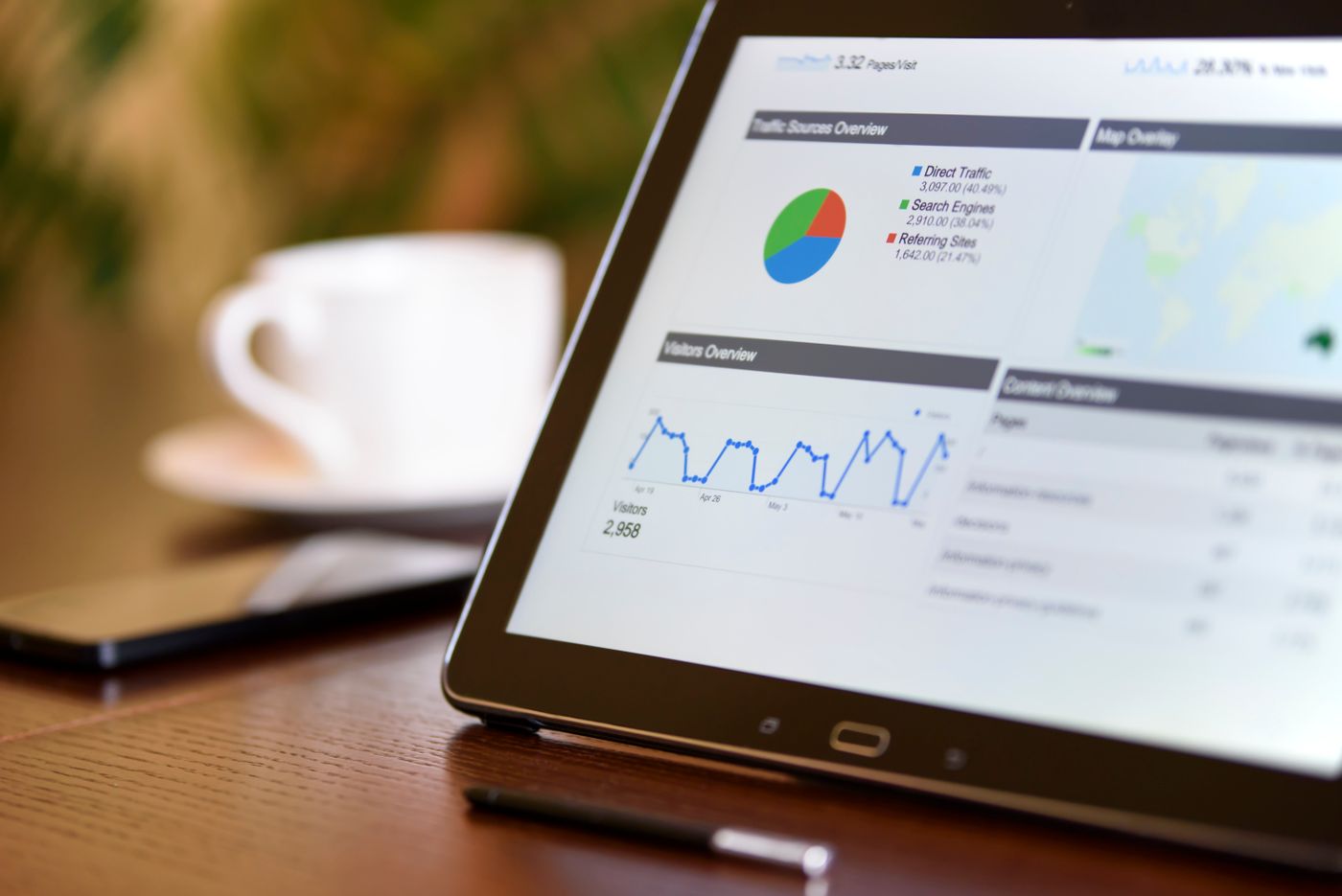 Tablet showing a marketing analytics dashboard