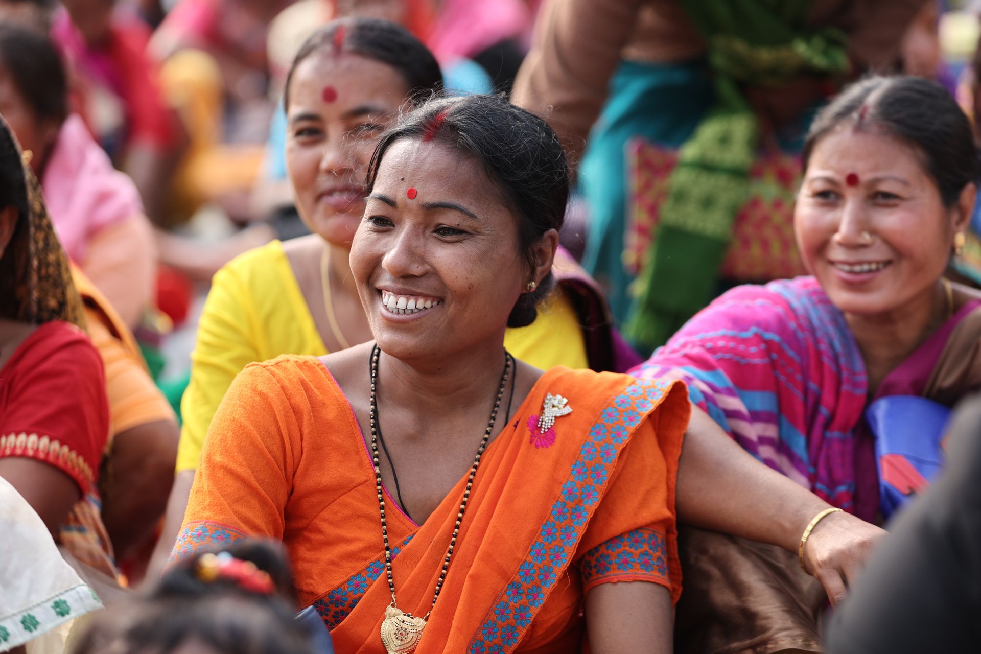 Smiling Indian women in a community group