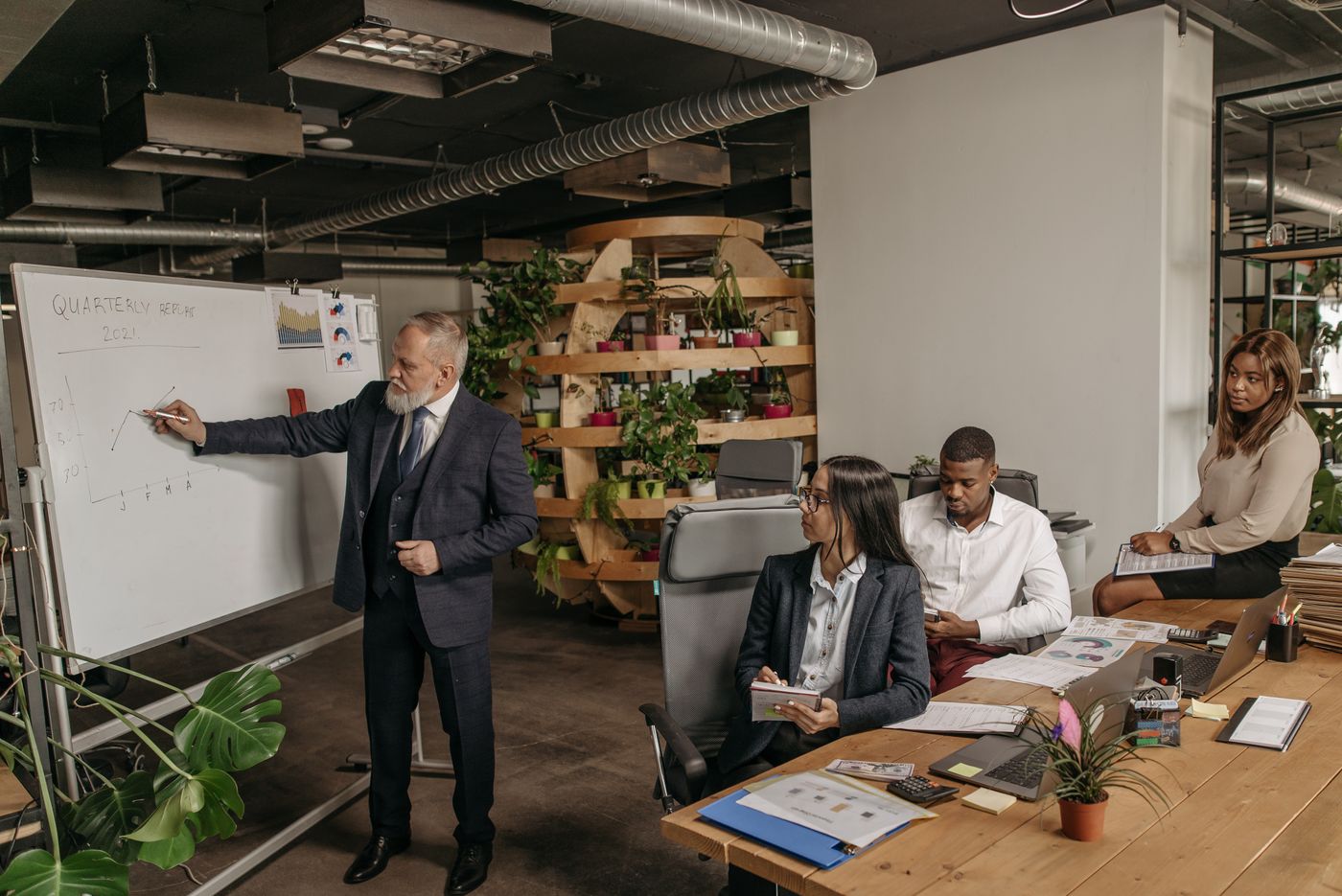 Team discussing growth strategy in an office